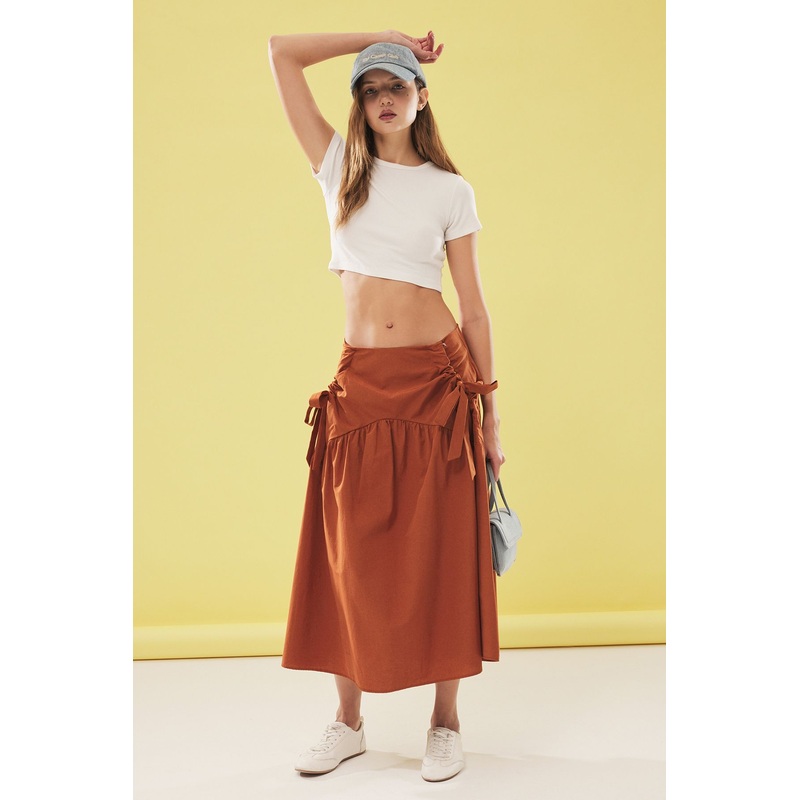 Women's Beige Plain Maxi A-Line Skirt