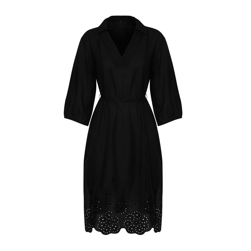 Women's Black Straight Midi Long Beachwear Regular Dress