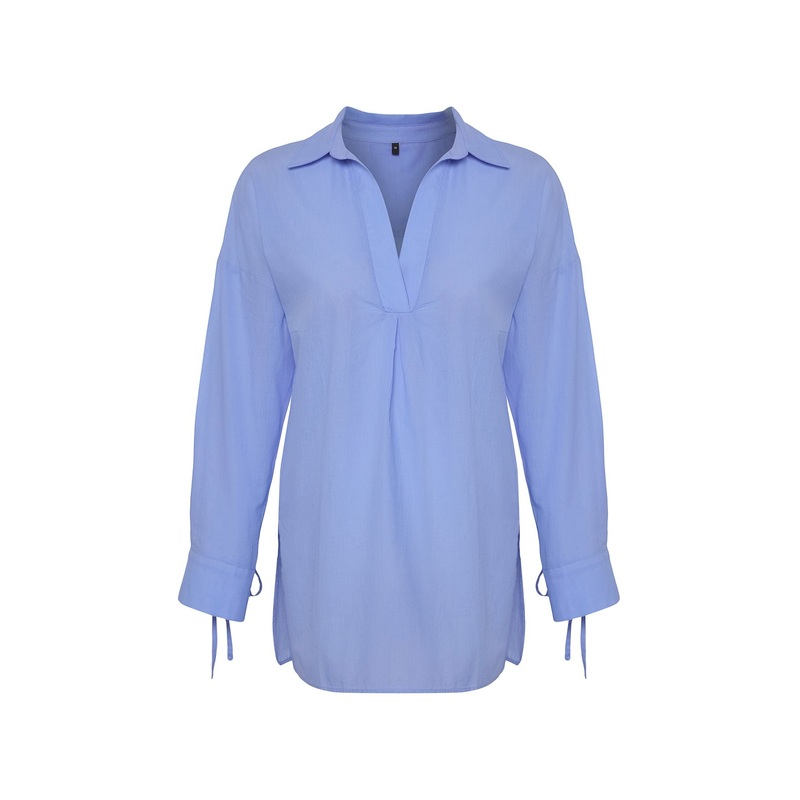 Women's Blue Polka Dot Three-Quarter Sleeve Regular Shirt