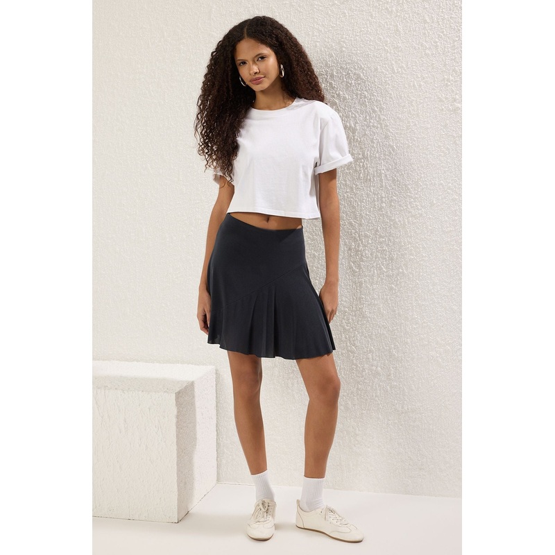 Women's Grey Straight Mini Asymmetric Skirt