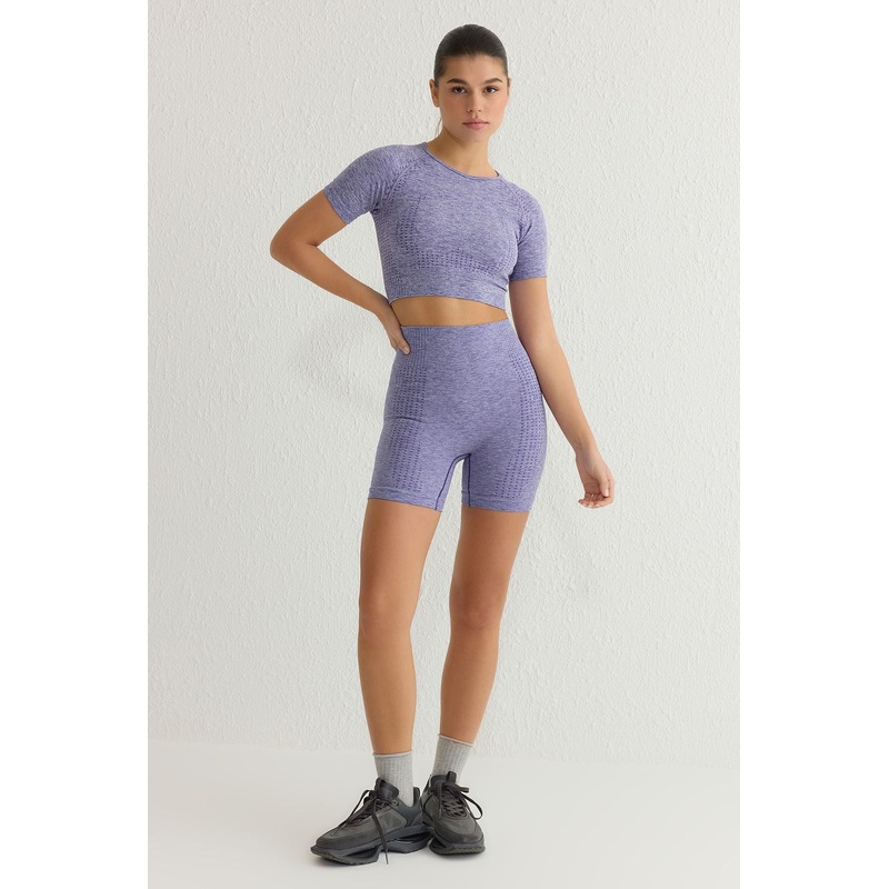 Women's Purple Plain Shorts Boy Normal Waist Sports Leggings