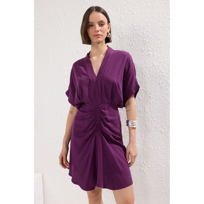 Women's Purple Straight Mini Three Quarter Sleeve Casual/daily Regular Dress