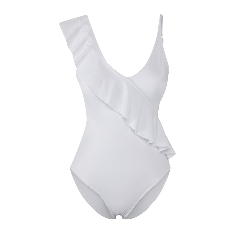 Women's White Plain Removable Cup Swimsuit