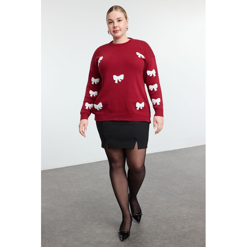 Curve Women's Burgundy New Year Long Regular Plus Size Sweater