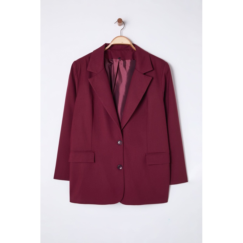 Curve Women's Burgundy Straight Long Oversized Plus Size Jacket