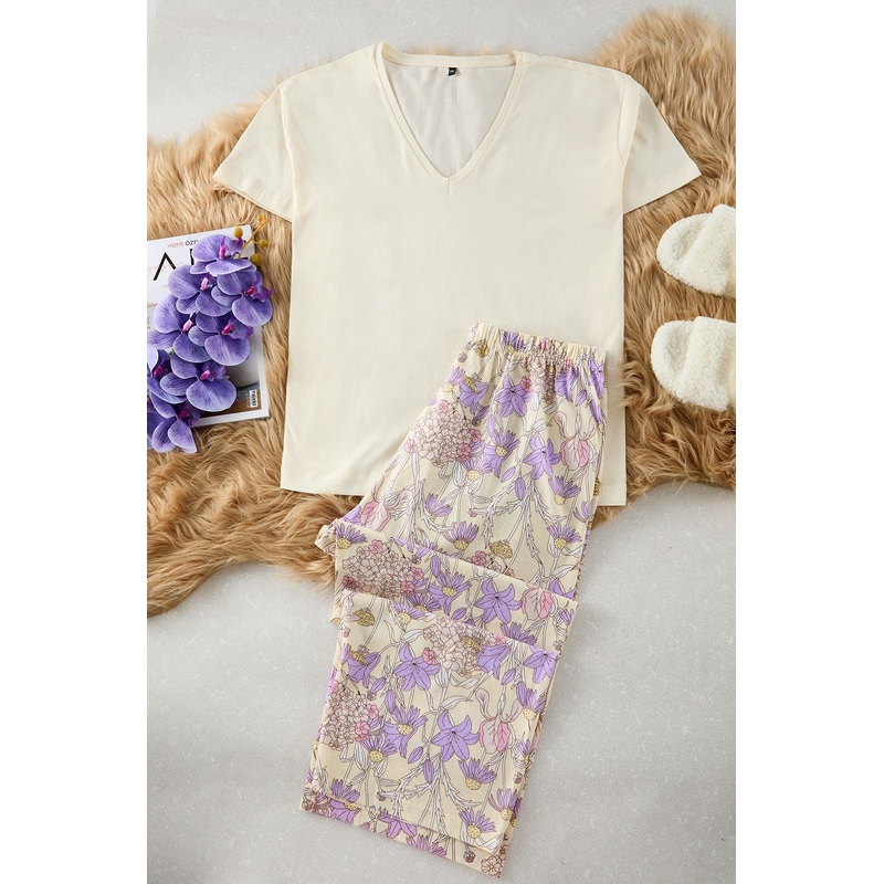 Curve Women's Gelb Flowering Short Regular Plus Size Pajama Set