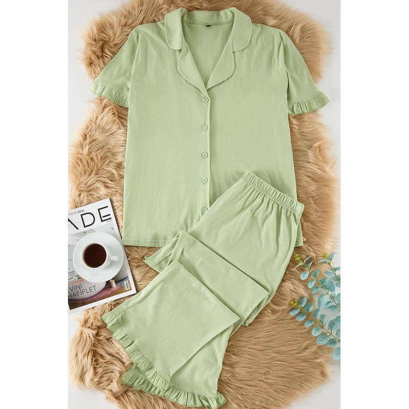 Curve Women's Green Straight Short Regular Plus Size Pajama Set