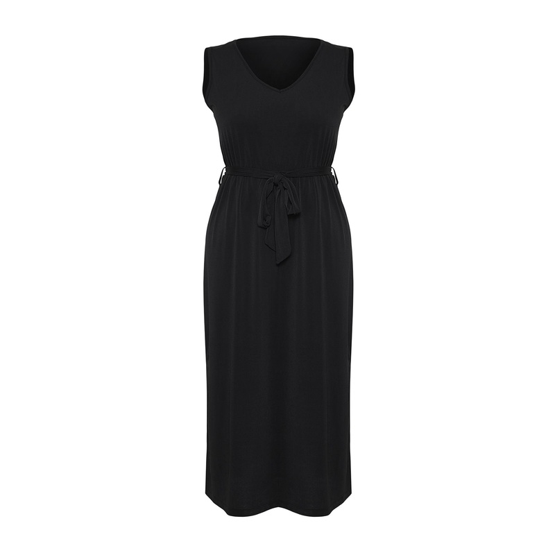 Curve Women's Plain Midi Sleeveless Casual Oversize Plus Size Dress