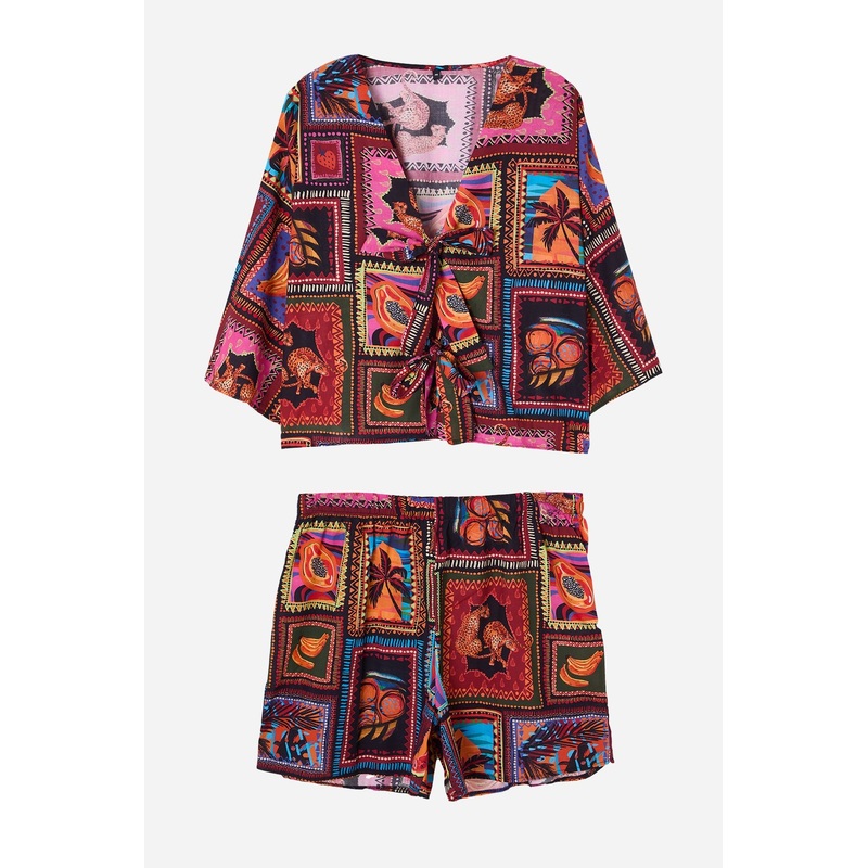 Curve Women's Very Colorful Retro Short Beachwear Relaxed Fit Plus Size Top And Bottom Set