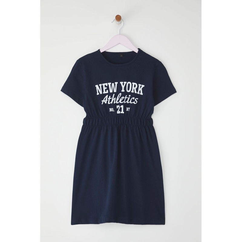 kds Girls Navy Blue Slogan Mini Short Casual/daily Regular Dress