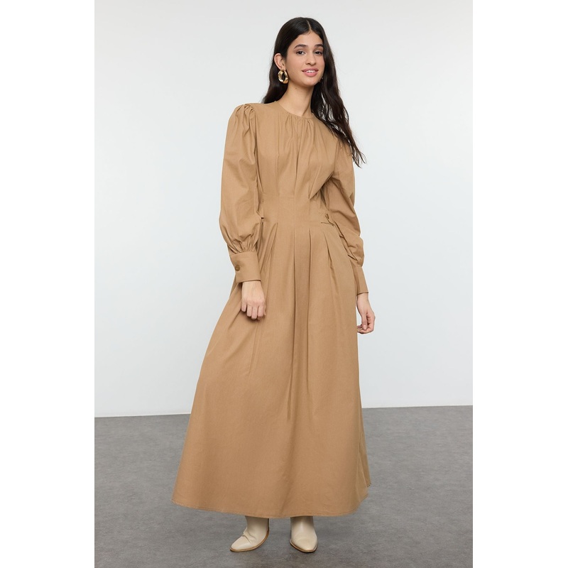 Modest Women's Brown Straight Maxi Long Day And Night Regular Hijab Dress