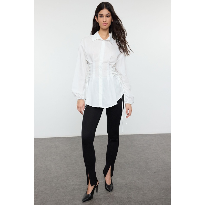 Modest Women's Ecru Straight Long Fitted Hijab Shirt