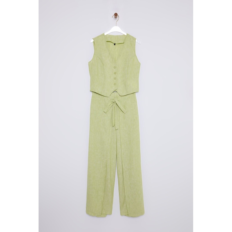 Women's Green Straight Sleeveless Casual/daily Regular Top - Bottom Team