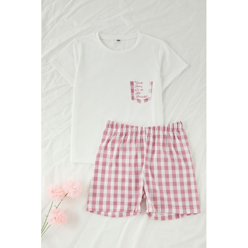 kds Girls Ecru Plaid / Checkered Short Lounge/home Regular Pajama Set