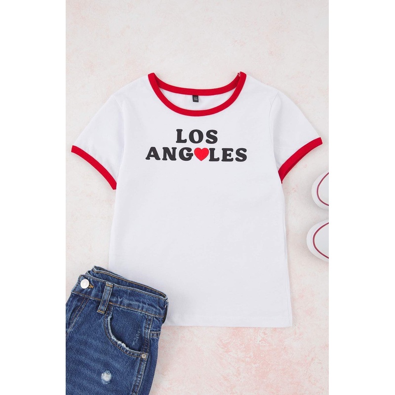 kds Girls Ecru Slogan Short Regular T-Shirt