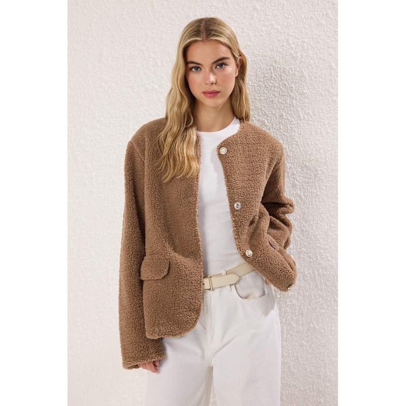 Women's Beige Straight Long Regular Sweatshirt