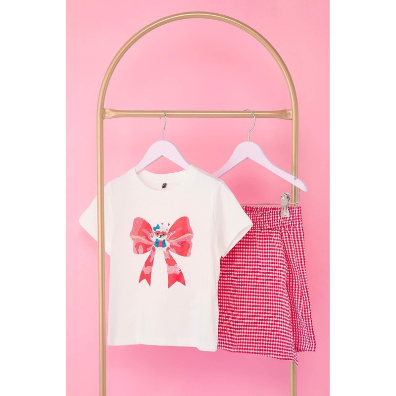 kds Girls Pink Printed Short Casual/daily Regular Two Piece Sets