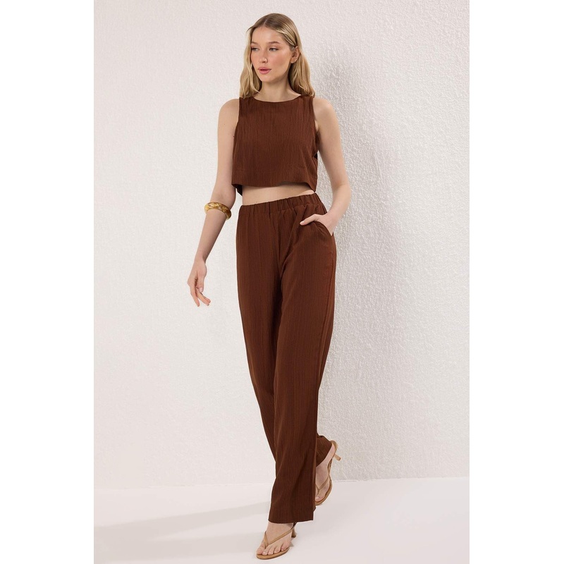 Women's Brown Straight Sleeveless Casual/daily Regular Two Piece Sets