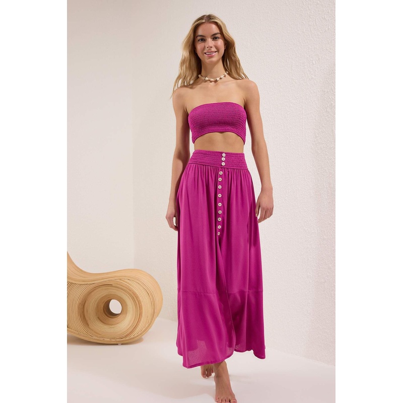 Women's Pink Straight Three-Quarter Sleeve Beachwear Oversize Two Piece Sets