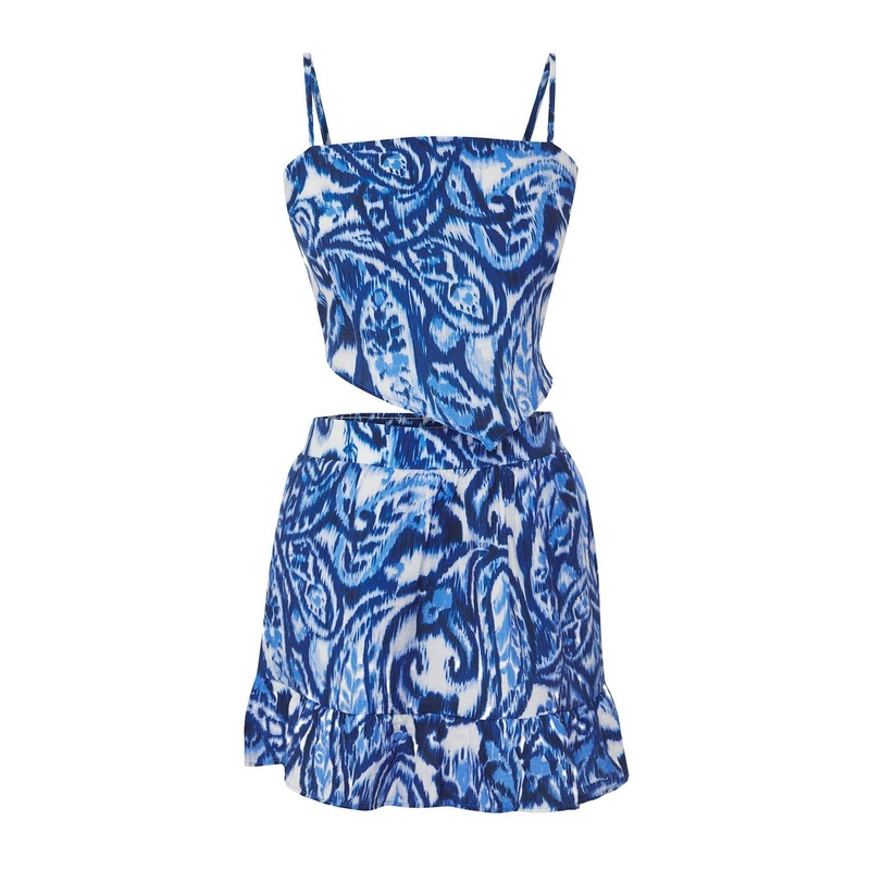 Women's Very Colorful Paisley Spaghetti Strap Beachwear Fitted Two Piece Sets