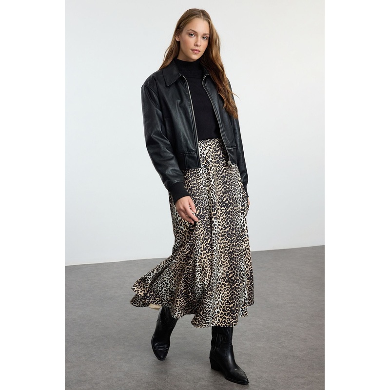 Modest Women's Leopard Maxi Flared Flared Hijab Skirt