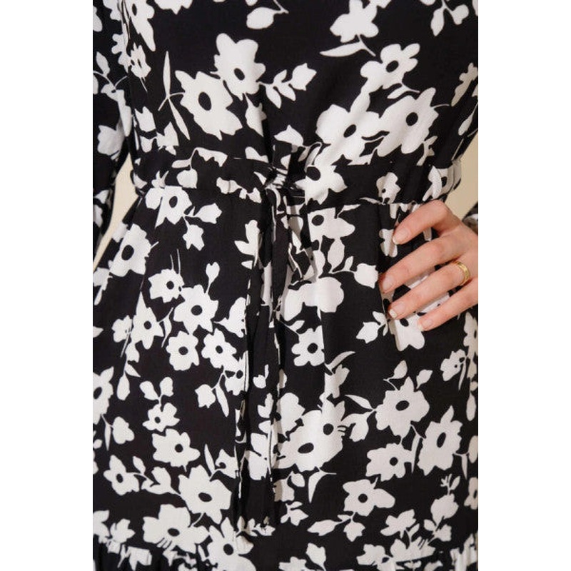 Ethnic Patterned Tunnel Dress Black