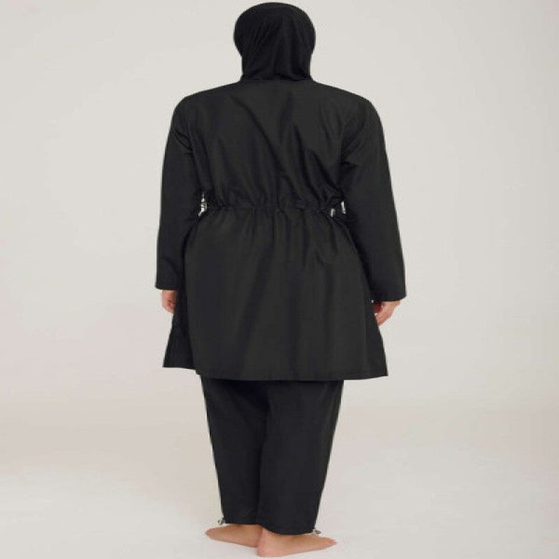 Metal Embroidered Zippered Hijab Swimsuit Black