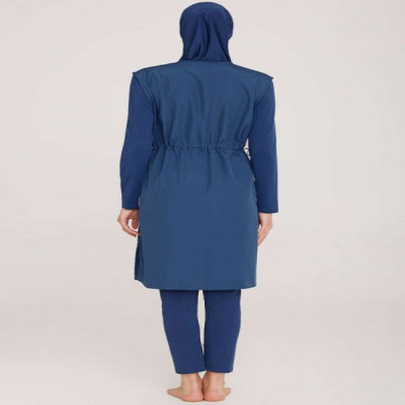 Shoulder Strip Detailed Hijab Swimsuit Light Navy Blue