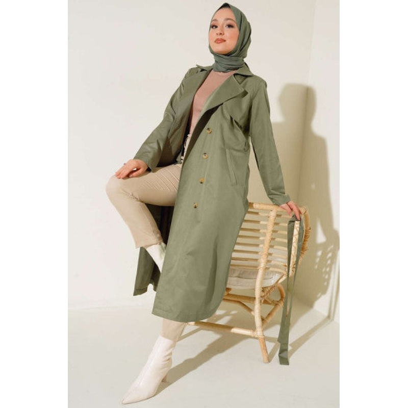 Eight Button Belted Trench Coat Khaki