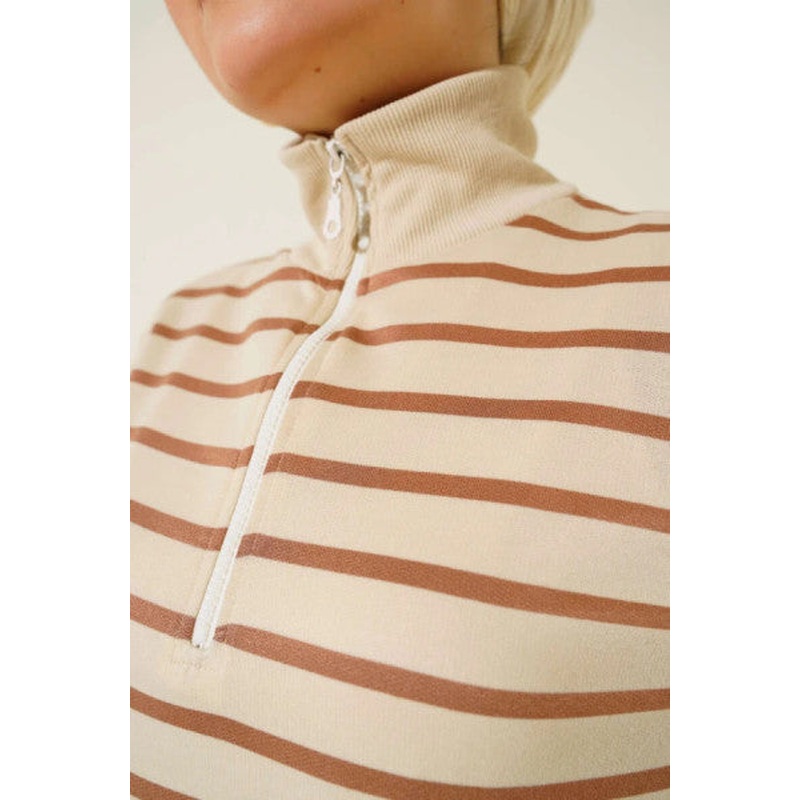 High Collar Striped Tunic Latte