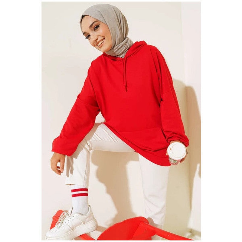 Hooded Oversize Sweat Red