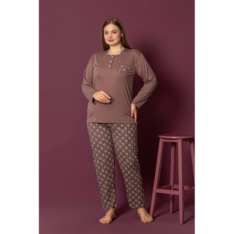 Nisanca Long Sleeve 100 Cotton Plus Size Mother Pajama Set - Mother Special Series