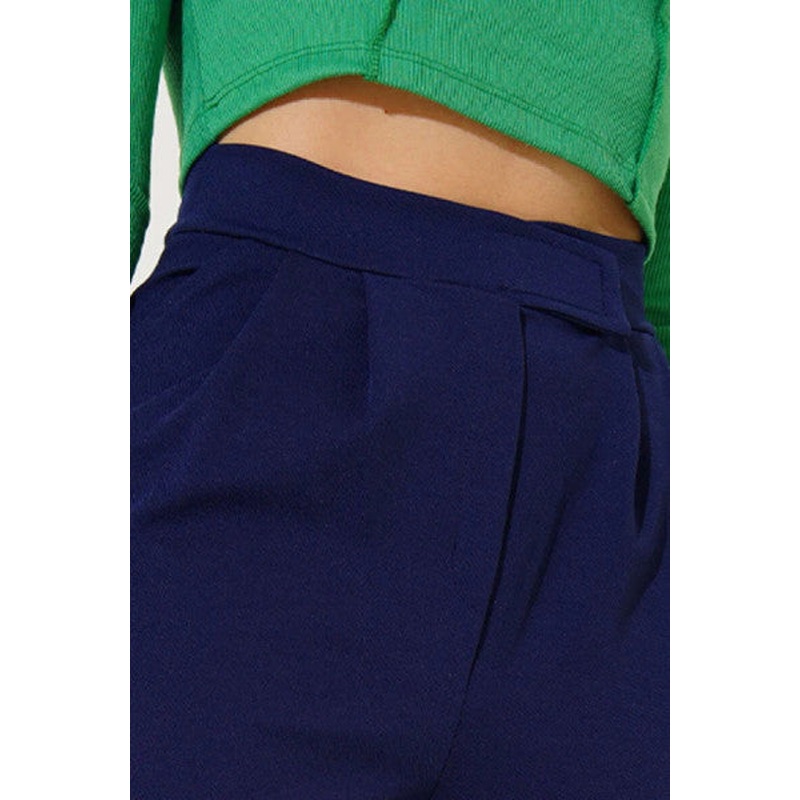 Pocket Pleated Casual Trousers Navy Blue