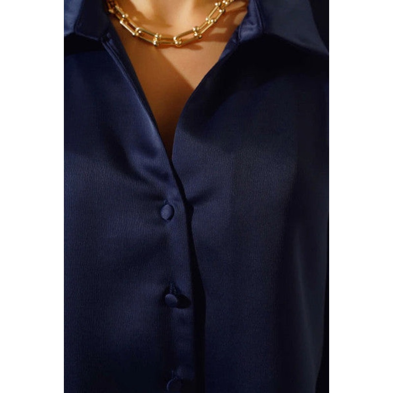 Satin Short Shirt Navy Blue