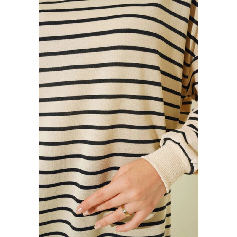 Thin Horizontal Striped Tunic Black