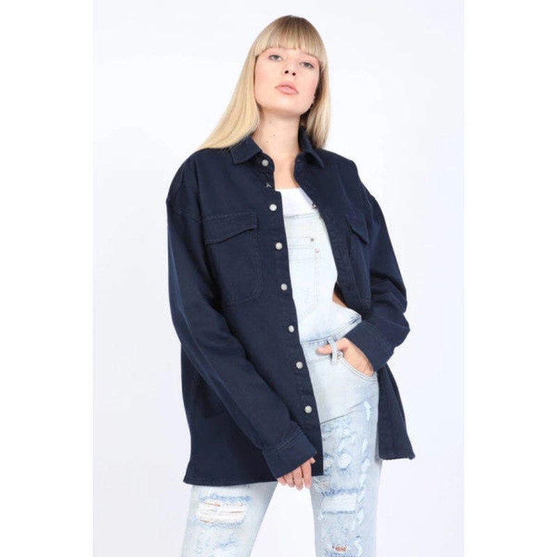 Women's Oversize Jean Shirt Navy Blue