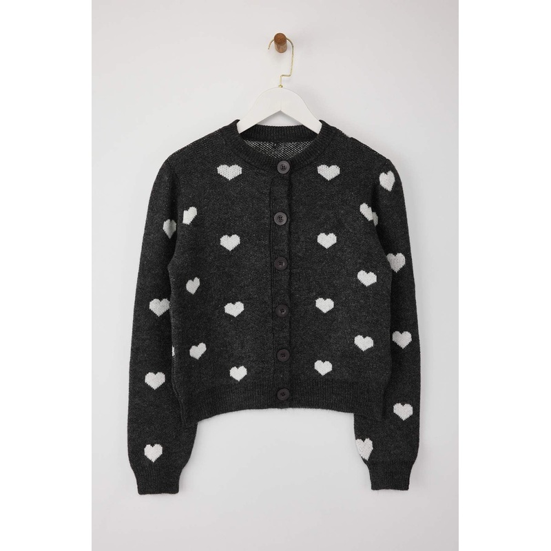 Women's Gray Heart Long Oversize Cardigan