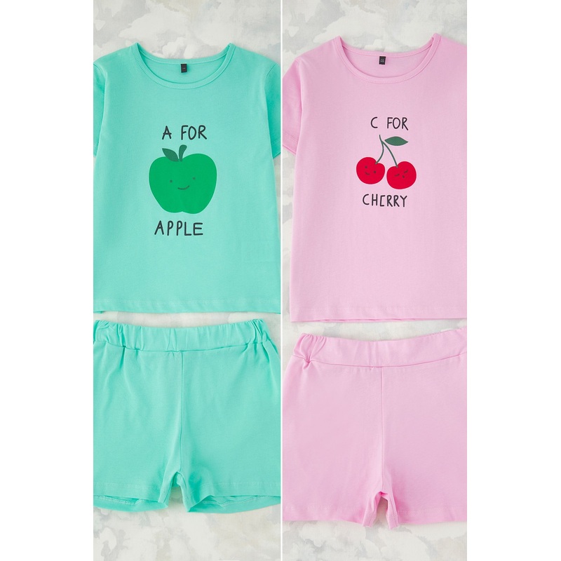 kds Girls Very Colorful Slogan Short Casual/daily Regular Two Piece Sets