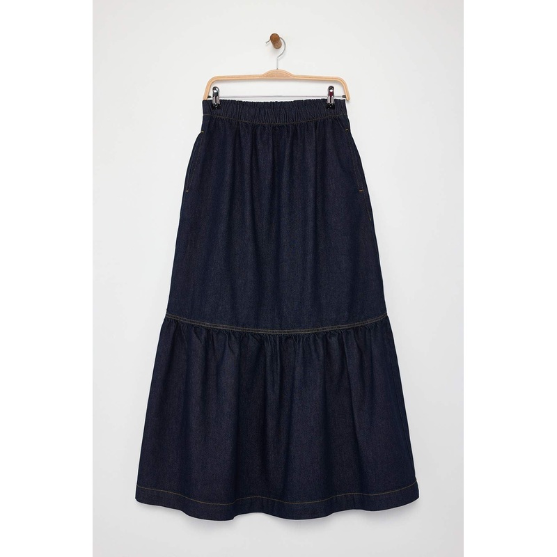 Women's Blue Straight Midi Skirt