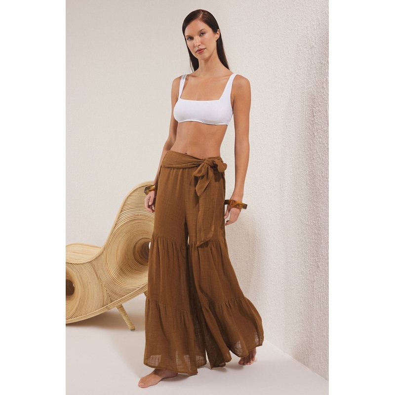 Women's Brown Printed Normal Waist Trousers