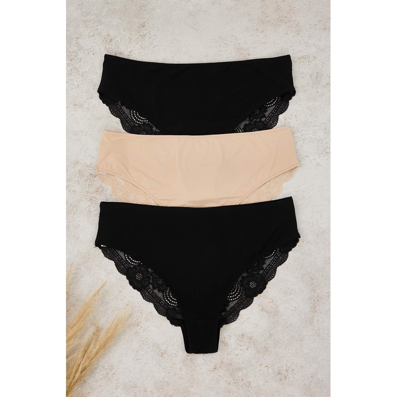 Curve Women's 3 Pack Black Straight Plus Size Panties