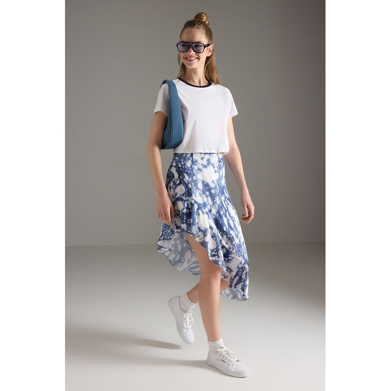 Women's Abstract Midi Asymmetric Skirt