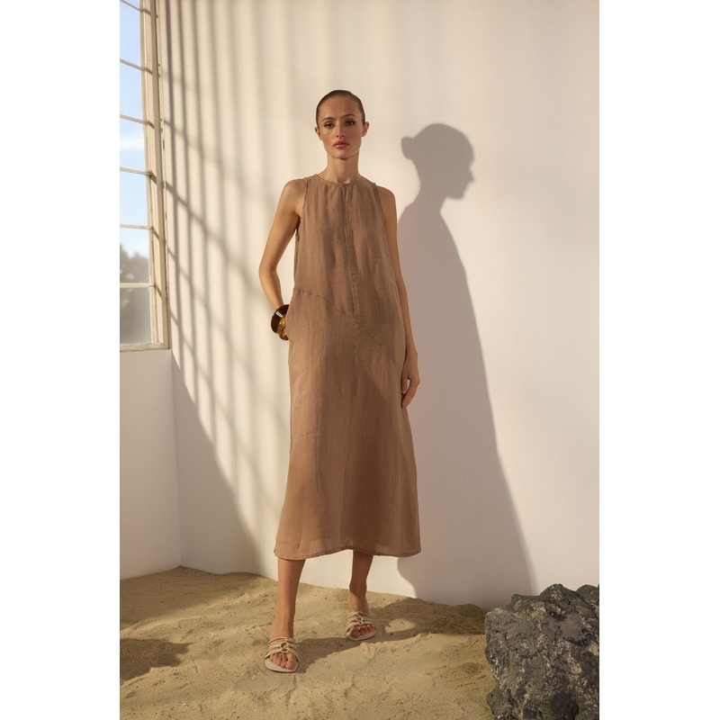 Women's Brown Straight Midi Sleeveless Casual/daily Fitted Dress