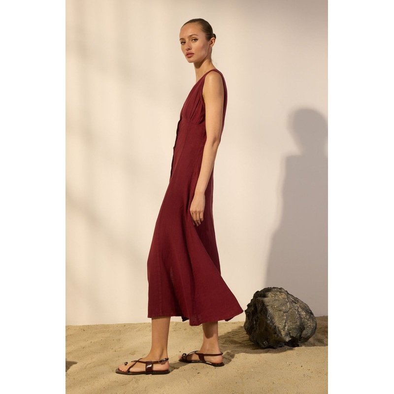 Women's Burgundy Straight Maxi Sleeveless Casual/daily Regular Dress
