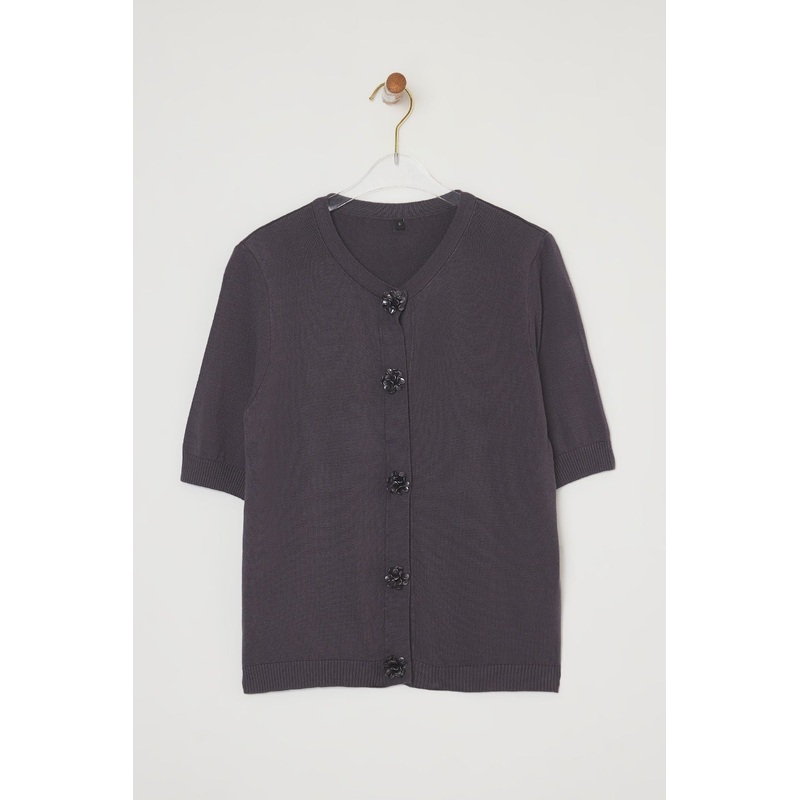 Women's Grey Straight Long Regular Cardigan