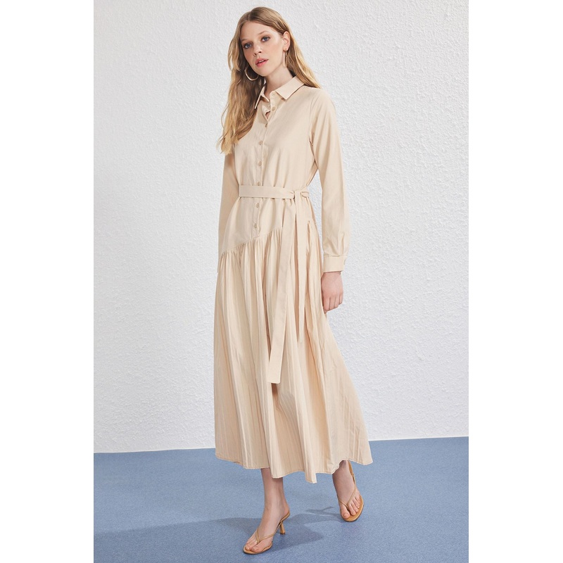 Modest Women's Beige Straight Maxi Long Casual/daily Relaxed Hijab Dress