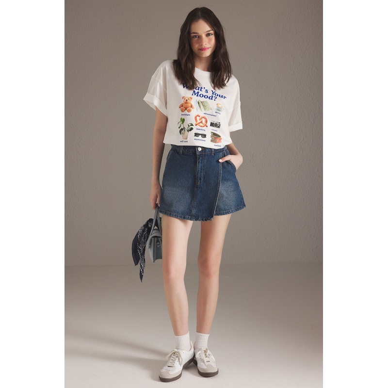 Women's Navy Blue Straight Short Skirt Normal Waist Shorts & Bermudas