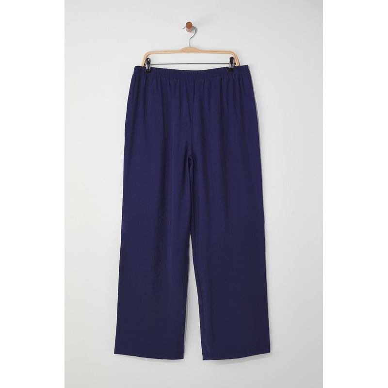 Curve Women's Navy Blue Straight High Waist Plus Size Pants