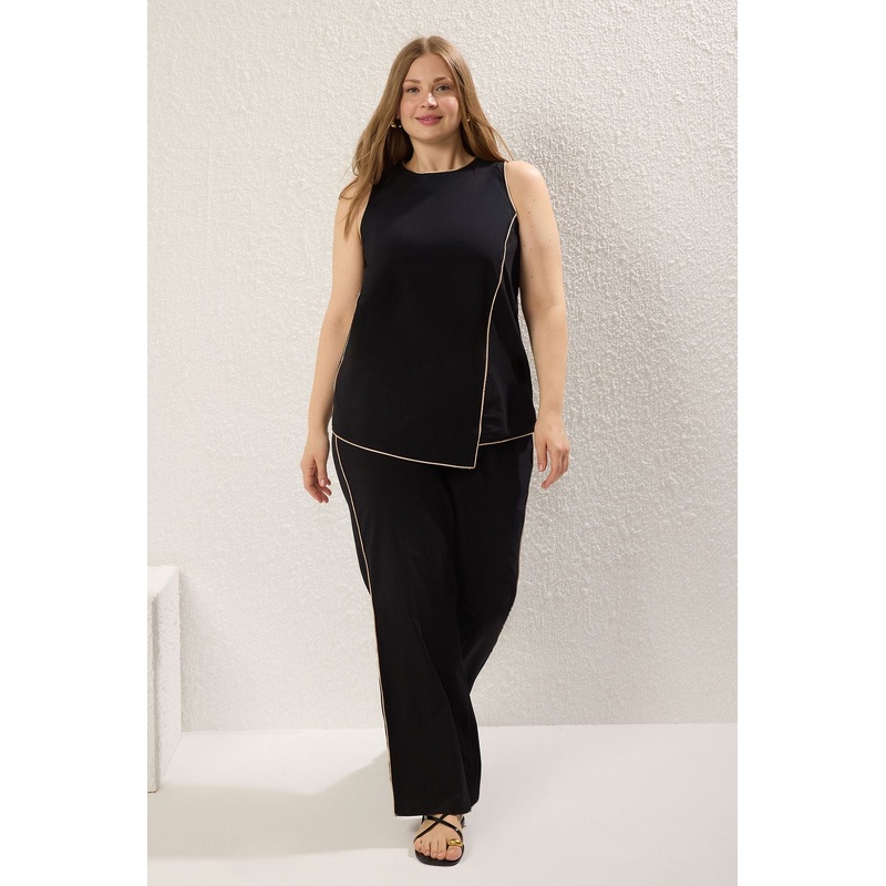 Curve Women's Straight Sleeveless Casual/daily Relaxed Plus Size Top And Bottom Set