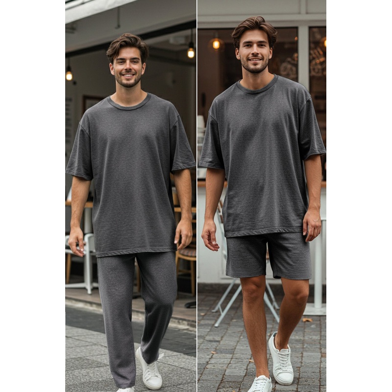 Man Men's Gray Straight Short Casual/daily Oversize Sweatsuit Sets